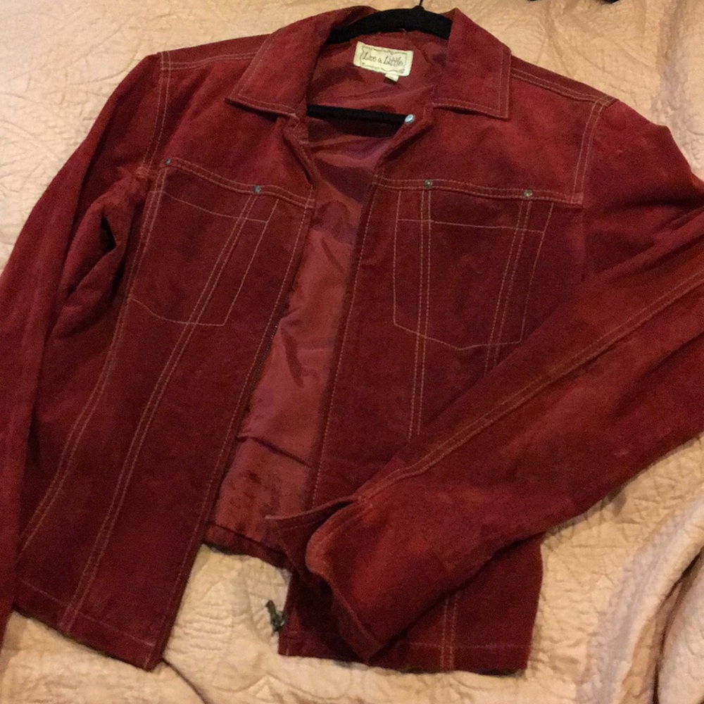 Red suede ‘Live a Little’ jacket